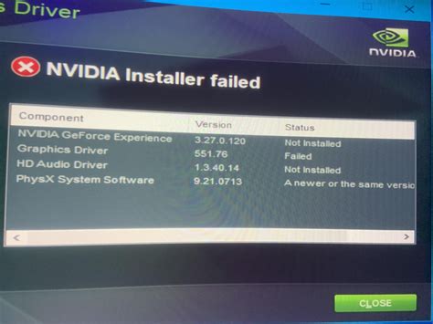 nvidia failed to install, Nvidia graphics driver installer