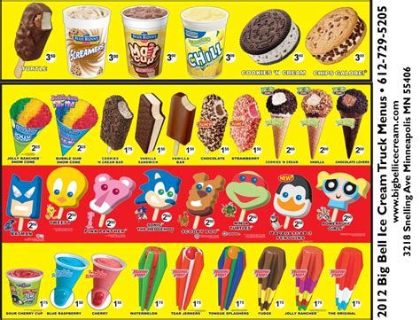 old ice cream truck menu