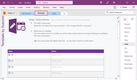 Onenote Diary Template