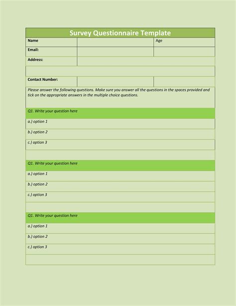 Open Ended Questionnaire Template