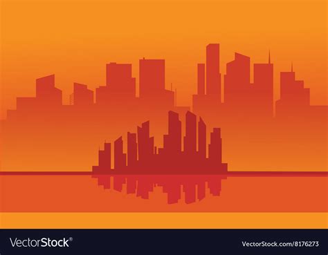oragne background silhouette, Silhouette of city with orange background vector image