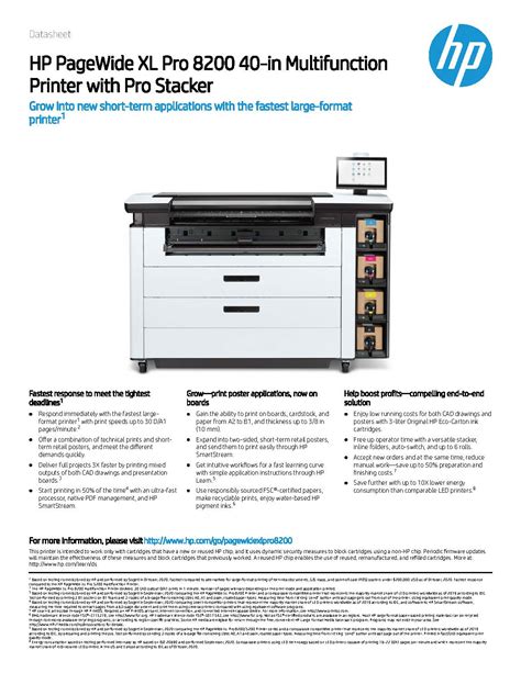 page wide xl pro stacker data sheet, Hp pagewide xl pro 10000 40