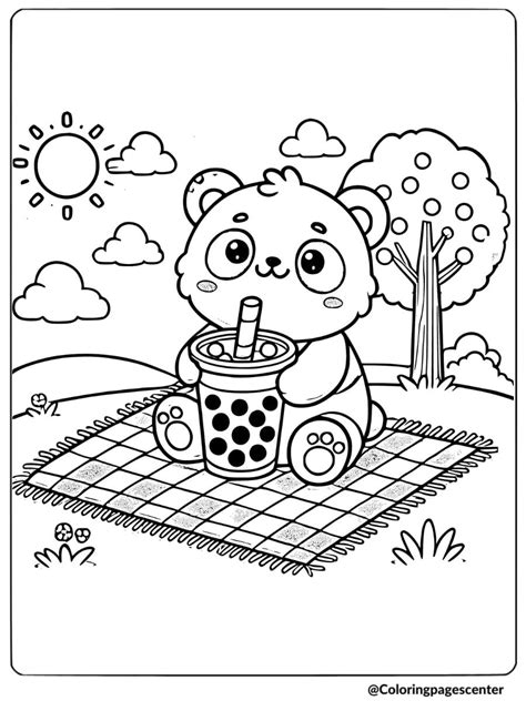 panda boba coloring sheet, Boba tea png designs for t shirt & merch