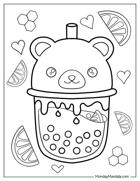 panda bubble tea coloring pages, Premium vector