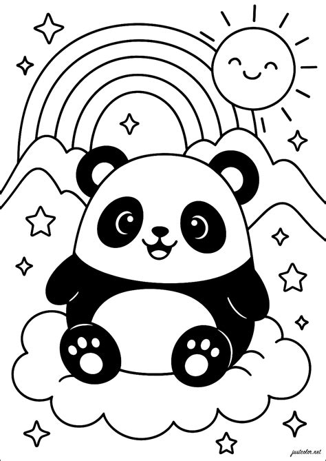 panda rainbow coloring pages, Panda and rainbow coloring page