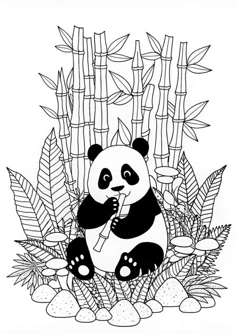 panda with bamboo coloring sheet, Panda eats bamboo coloring page free printable coloring pages