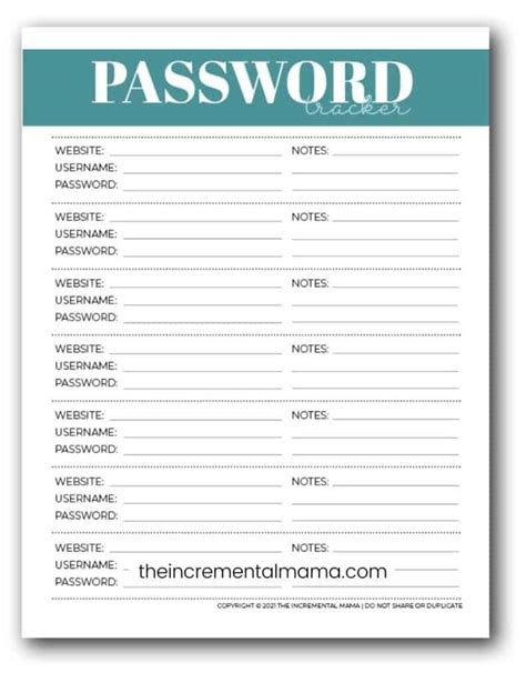 Password Keeper Printable Free