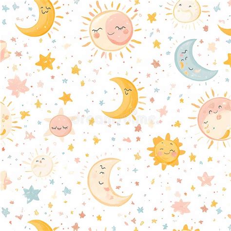 pastel suns and moons background, Stars and moon seamless background on pastel color background 8361332