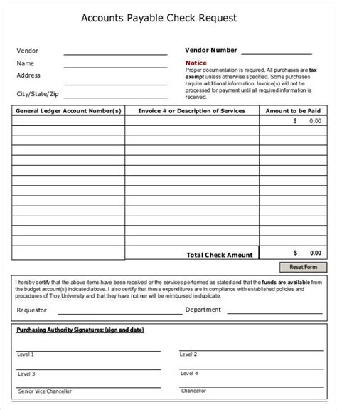 payment request form from accounts payable, Request for accounts payable