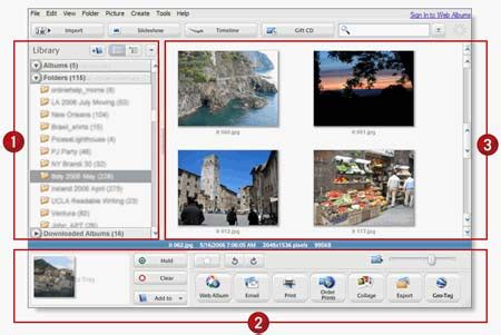 picasa interface, Picasa – parcourir la photothèque