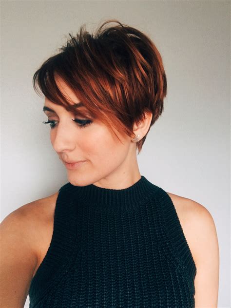 pixie cut with red highlights