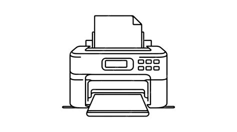 printer drawing stylized, Stylized illustration of a multifunction printer in monochrome
