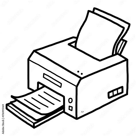 printer drawing styoized, Stylized illustration of a multifunction printer in monochrome