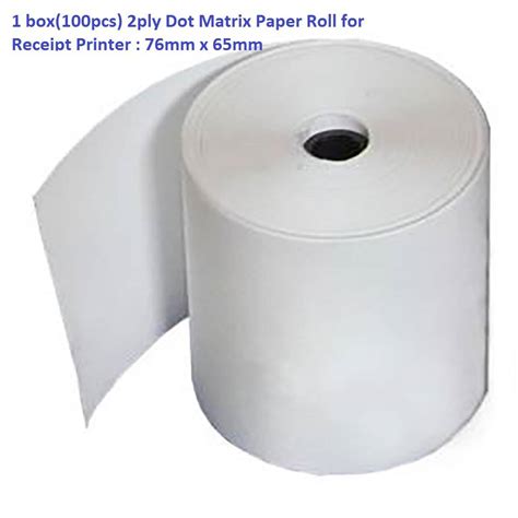 printer receipt dot-matrix 2 ply paper, Receipt 2ply 65mm 100pcs 76mm. 2ply dot matrix paper roll