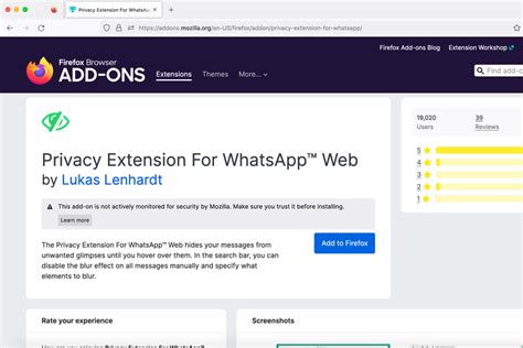 privacy extension for whatsapp web mozilla, Privacy extension for whatsapp web. Privacy extension for whatsapp™ web – get this extension for 🦊 firefox