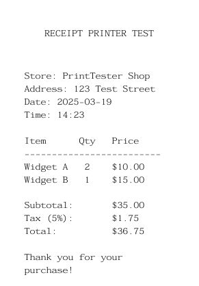 receipt printer test print, Printer test