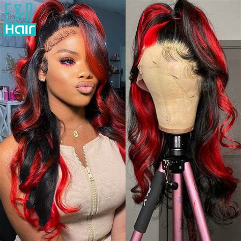 red and black lace front wig