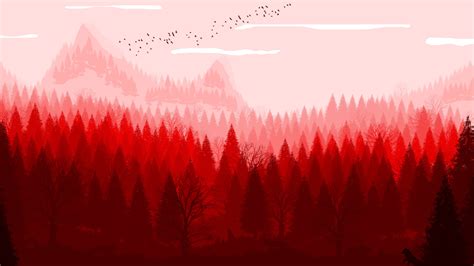 red forest silhouette background, Red forest background vector flat illustration trees silhouette stock