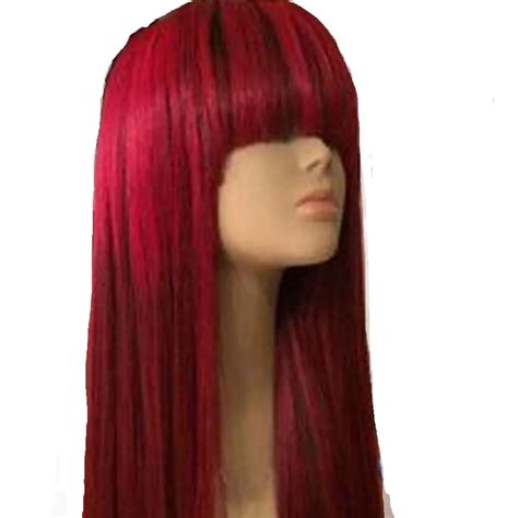 red human hair wigs with bangs