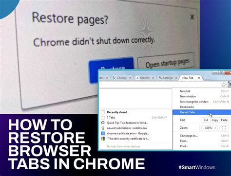 restore tabs in chrome browser, How to restore google chrome tabs
