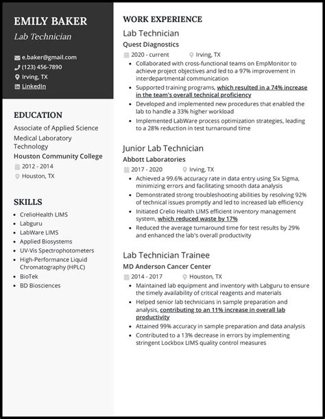 Resume Template For Lab Technician