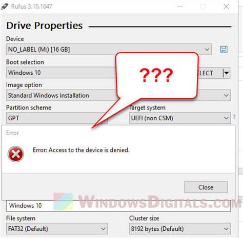 rufus error access to the device is denied, Rufus error: access to the device is denied [0x00000005] » winhelponline