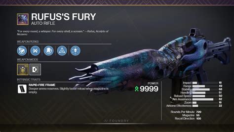 rufus fury pve god roll, Destiny 2 rufus's fury: god rolls and how to get it