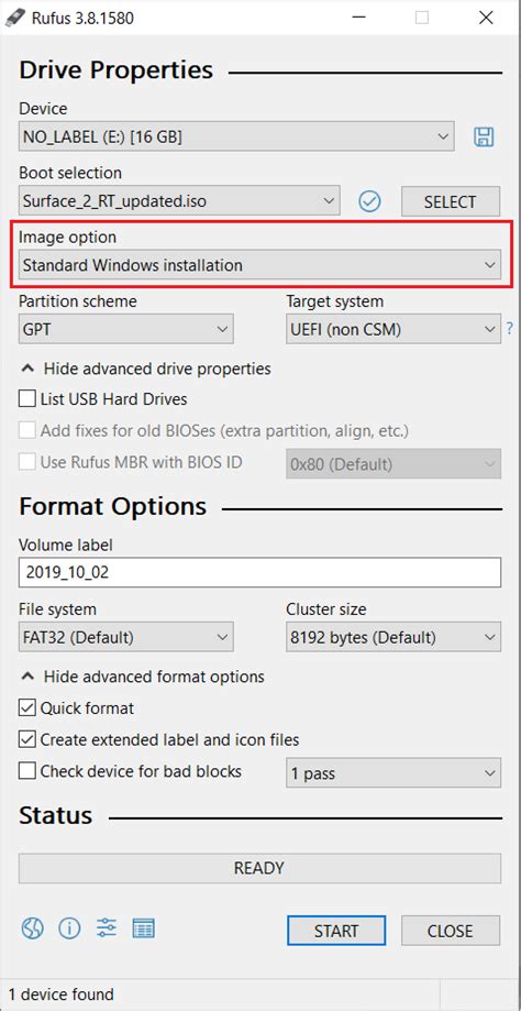 rufus standard windows installation, 