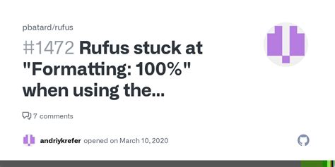 rufus stuck at 100, Stuck at ntfs fixup 100% · issue #1949 · pbatard/rufus · github