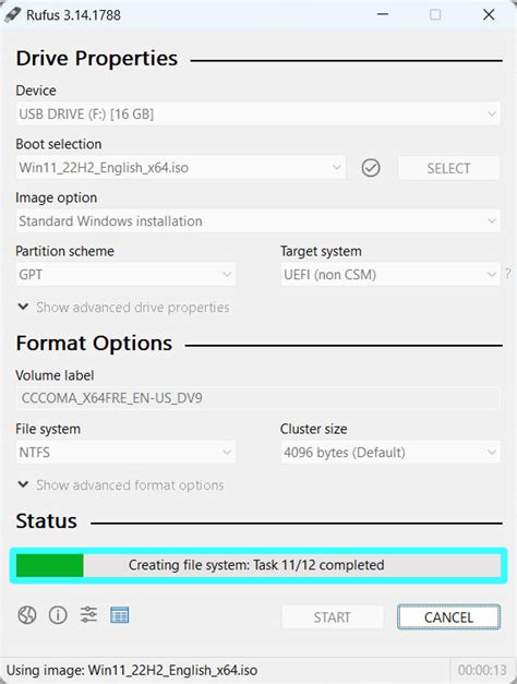 rufus stuck on creating file system, Rufus stuck on same method: creating file system