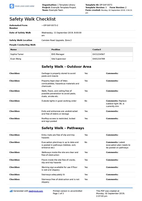 Safety Walkthrough Checklist