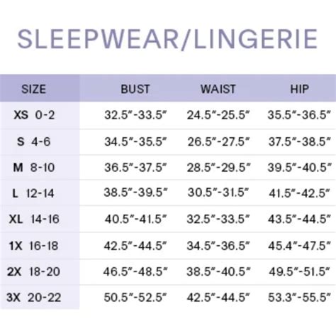 Savage Fenty Size Chart