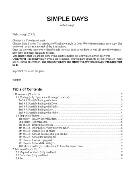 Simple Days Walkthrough Mejoress