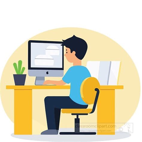 sitting at computer clip art, Computer clip art