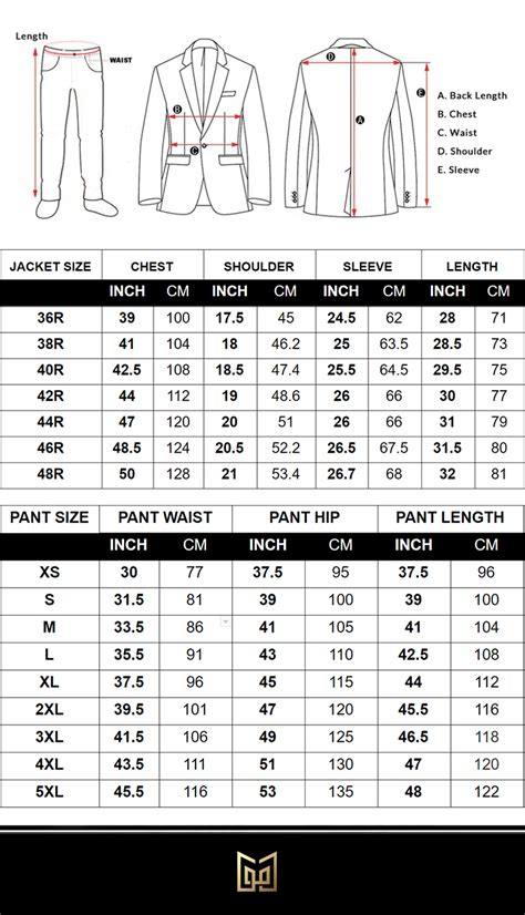Size Chart For Men S Suits