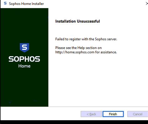 sophos home installation failed, Failed sophos installation endpoint central administrator assistance further technical computer support system contact