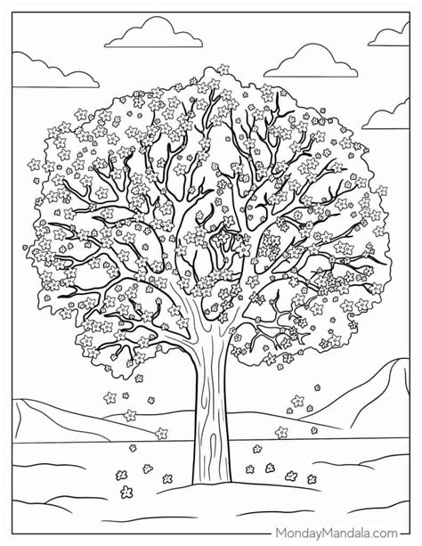 spring trees coloring pages, Printable spring tree coloring page