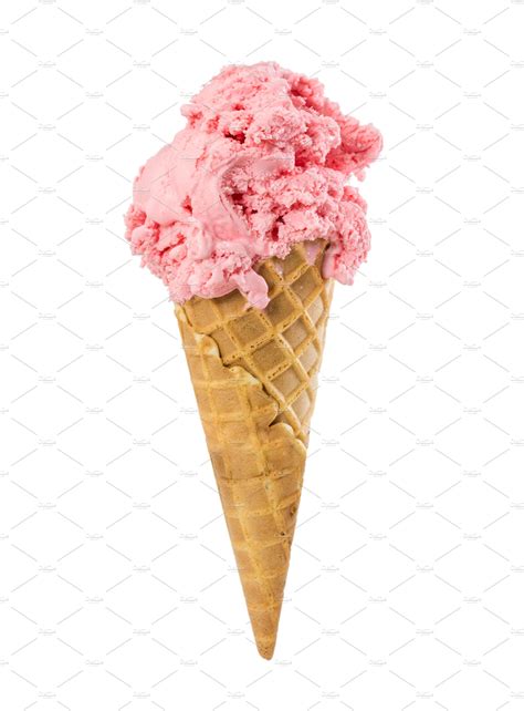 strawberry ice cream in a cone