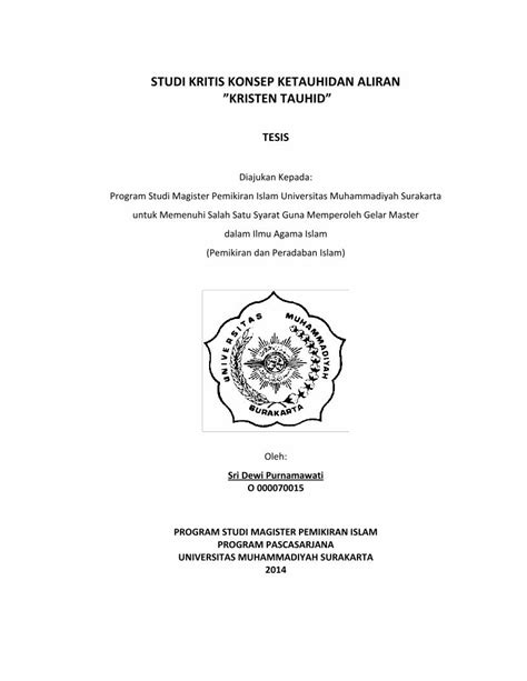 STUDI KRITIS KONSEP KETAUHIDAN ALIRAN âKRISTEN TAUHIDâ PDF Download