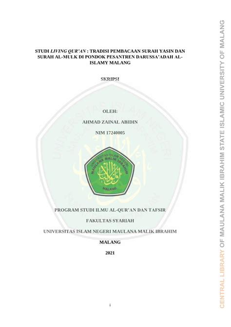 STUDI LIVING QURâAN TRADISI PEMBACAAN SURAH YASIN DAN PDF Download
