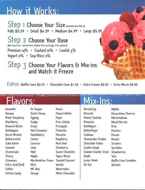 sub zero ice cream menu