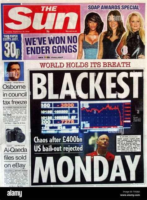 sun newspaper front page, Sun newspaper front stock lead story 2008 30th september economic crisis values collapse market magazine following global alamy. Sun newspaper front page hi-res stock photography and images