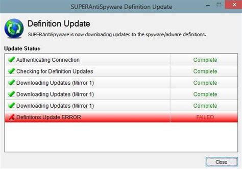 superantispyware update error, 