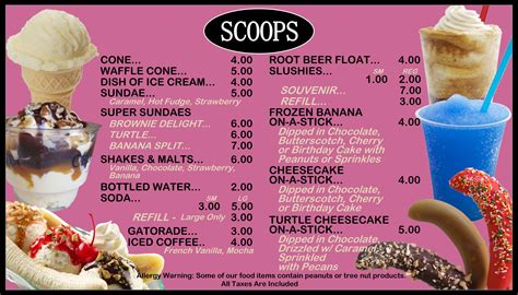 sweet scoops ice cream menu