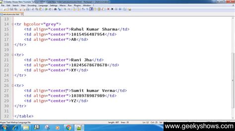 table text color in html, Html tutorial 7. Table color background
