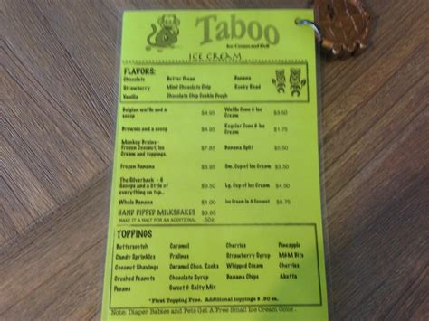 taboo grill gourmet burgers and ice cream. menu