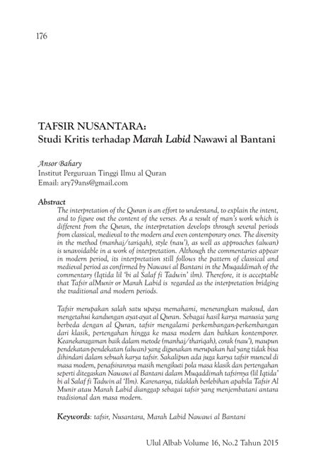 TAfSIR NUSANTARA Studi Kritis terhadap Marah Labid Nawawi PDF Download
