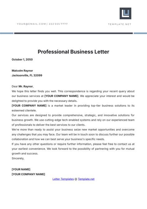 Template For Professional Letter
