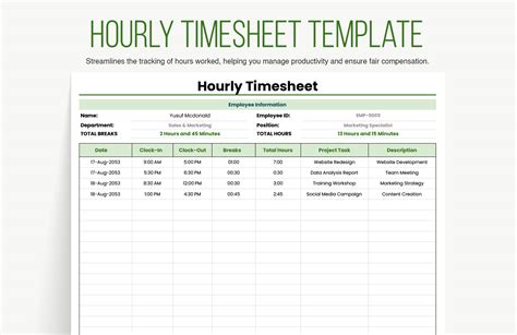 Template Hourly Timesheet