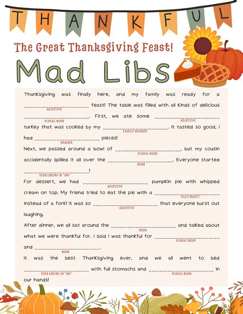 Thanksgiving Printable Mad Libs